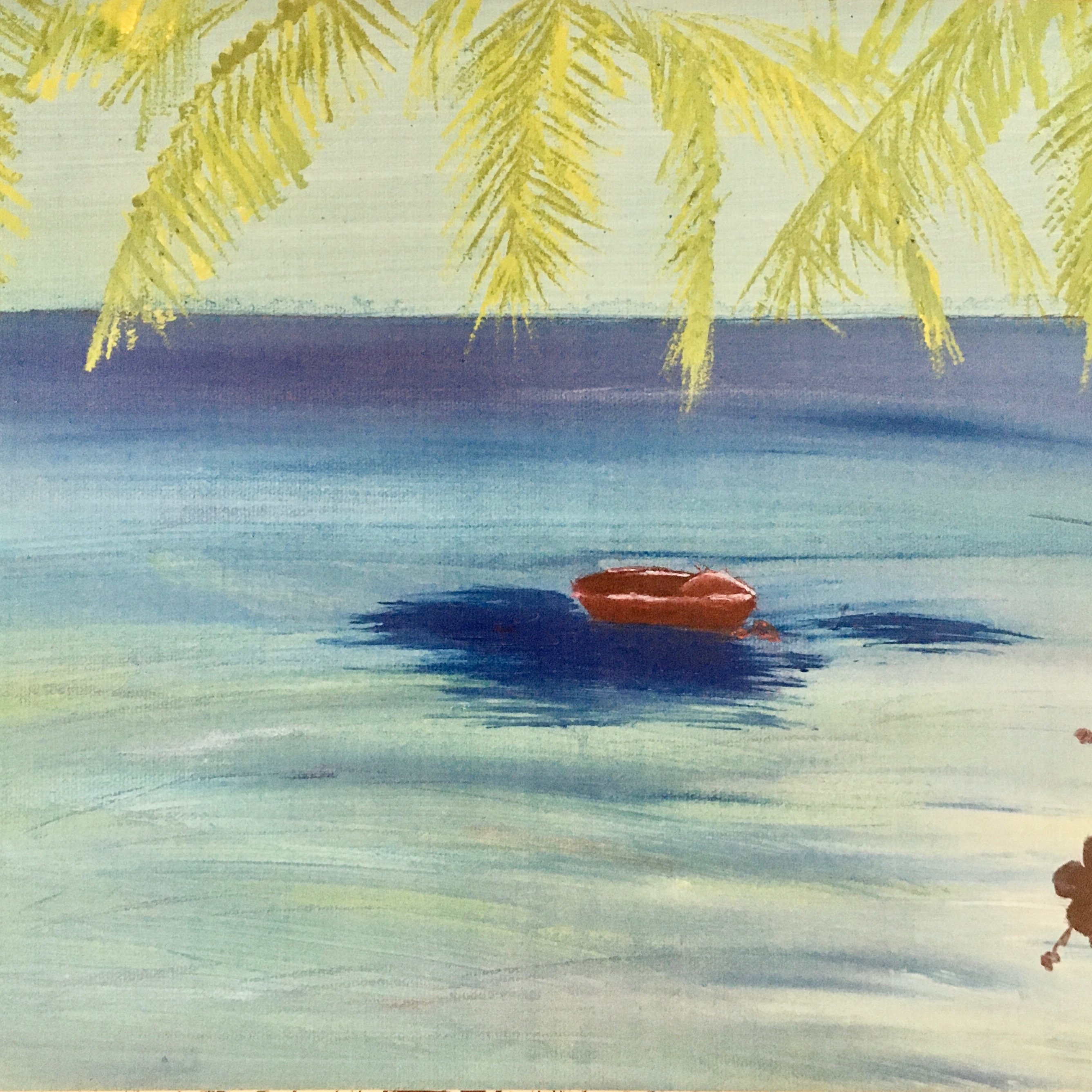 Tropical beach scene canvas painting party art example